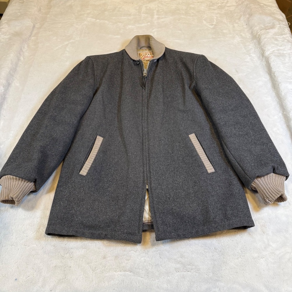 Vintage Lakeland Original Clicker Jacket Mens 38 Gray Wool Car Coat Talon Zip